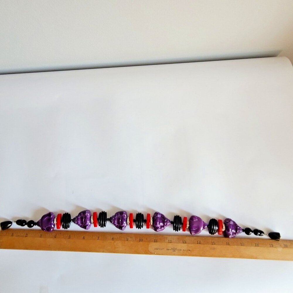 Rare chunky Fiocchi Italy choker necklace purple buddha red Angela Caputi 1980s - Picture 7 of 8